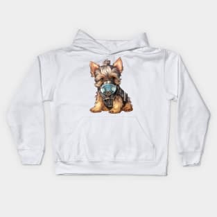 Yorkshire Terrier Dog Wearing Gas Mask Kids Hoodie